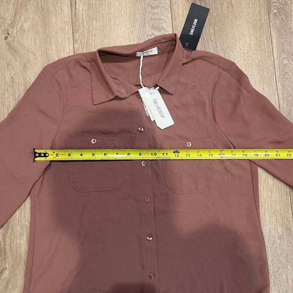 REVEROF Women's Woven Button Front Shirt With Pockets Size M In Dark Mauve - Picture 7 of 13
